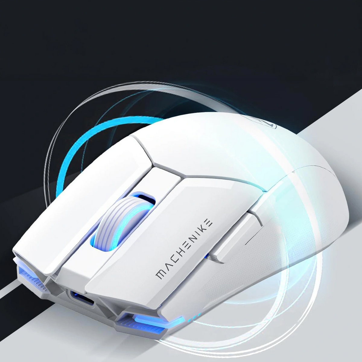 Trådløs gamingmus Machenike M7 Pro, RGB, 1000 DPI–26000 DPI, hvit
