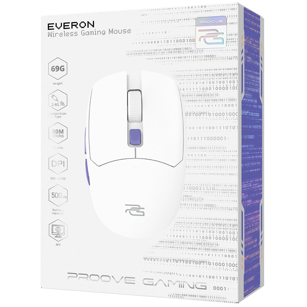 Gamingmus Trådløs Proove Everon, 800DPI - 10000DPI, Hvit WMEV00022002