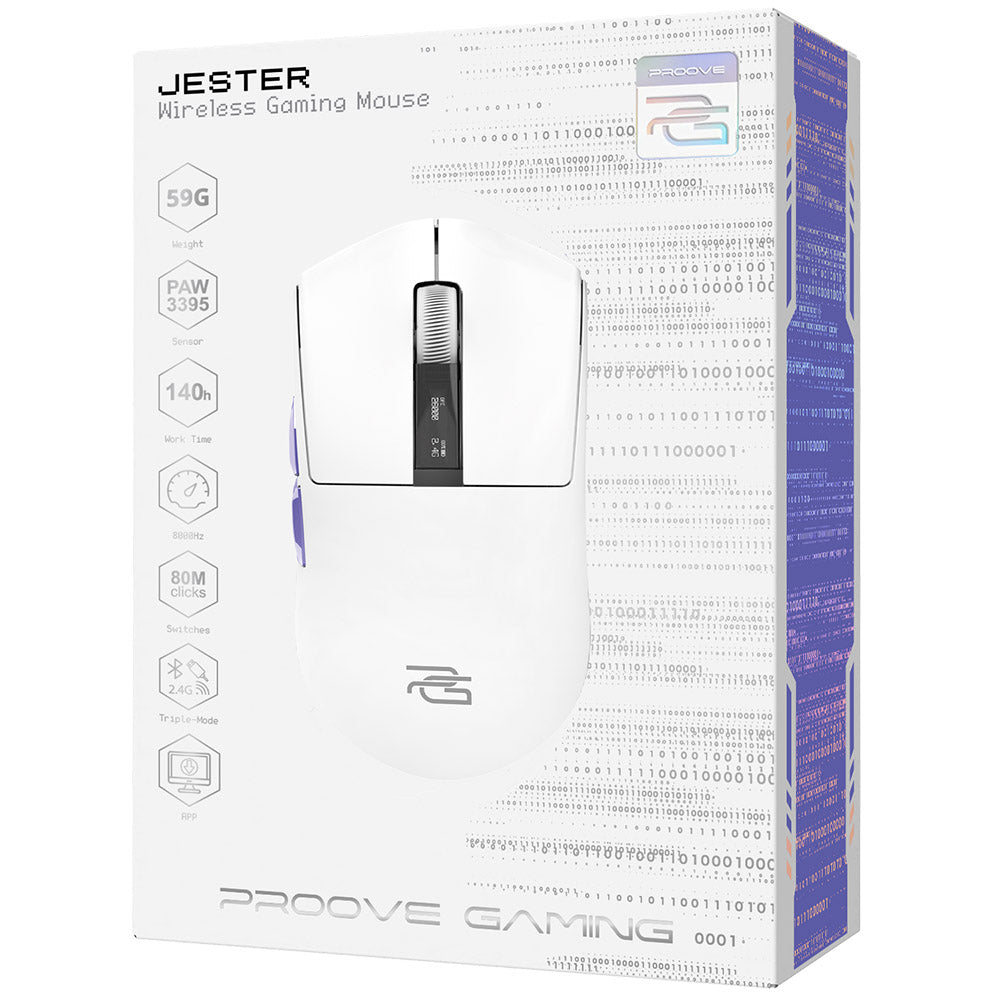 Trådløs Gamingmus Proove Jester, 800DPI - 26000DPI, OLED-skjerm, Hvit WMJS00022002