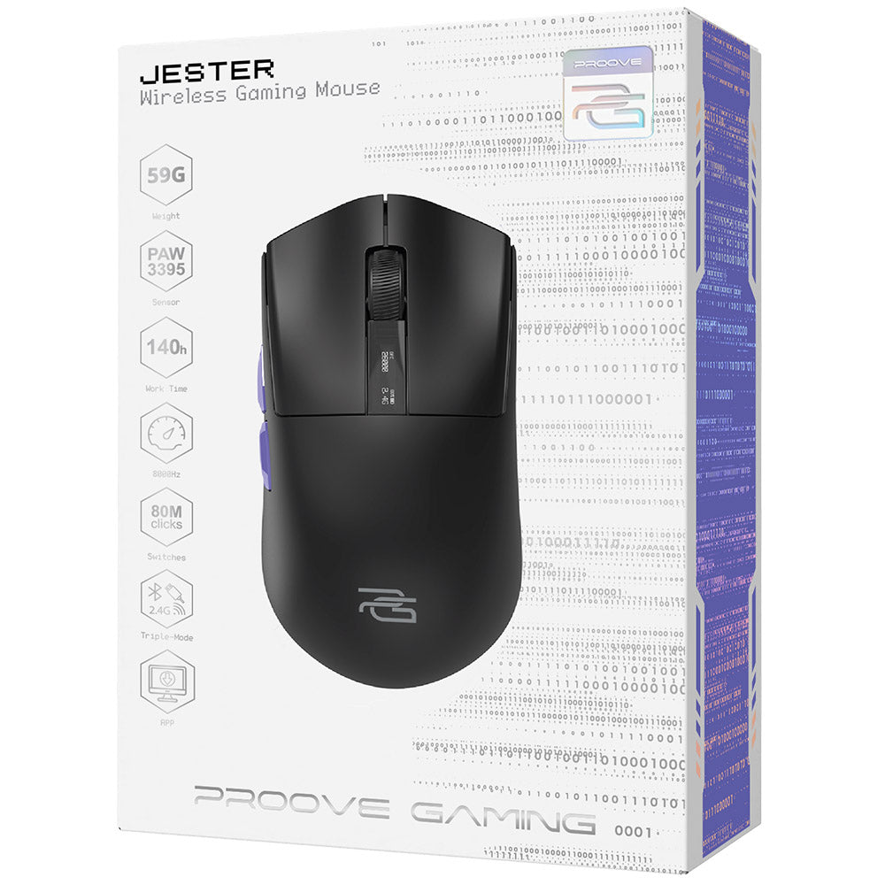 Trådløs Gamingmus Proove Jester, 800DPI - 26000DPI, OLED-skjerm, Svart WMJS00022001