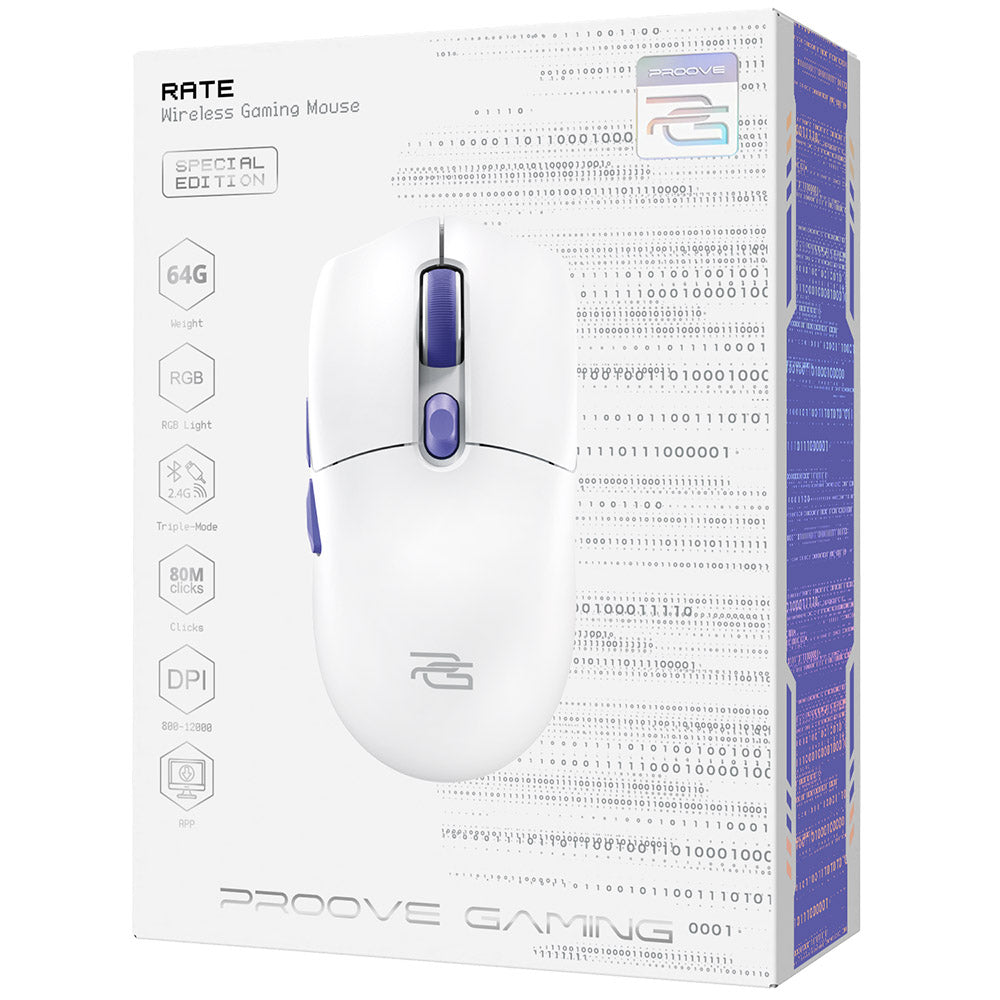 Trådløs Gamingmus Proove Rate Special Edition, 800DPI - 12000DPI, Hvit CMRTWRS03002