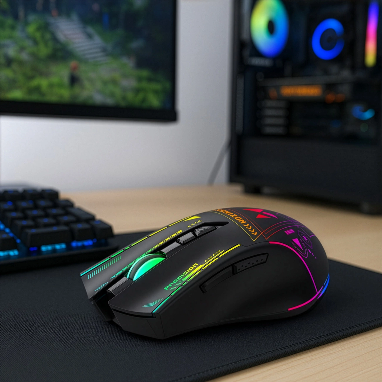 Trådløs Gamingmus WZK WMGB-3200, 3200DPI, RGB, Svart