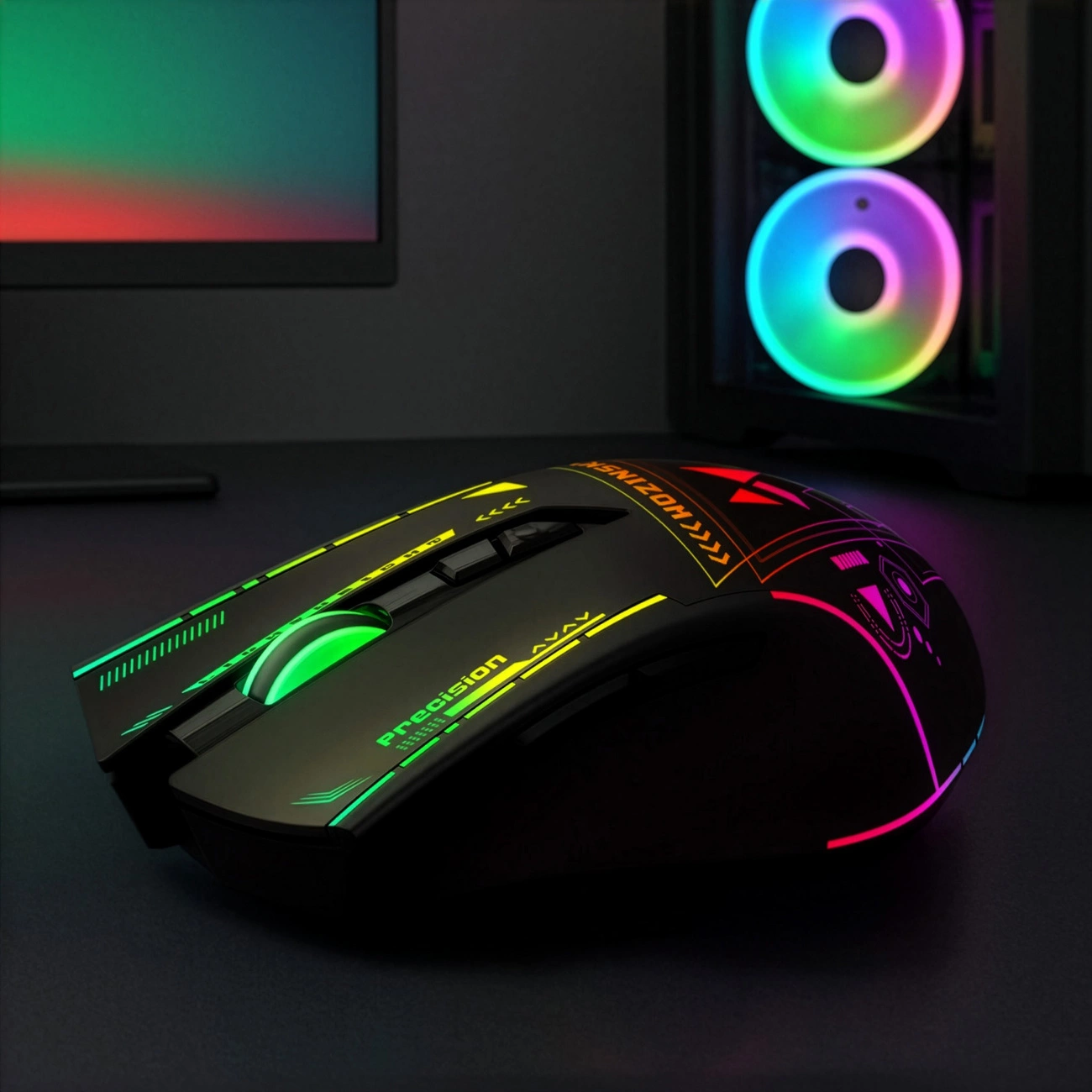 Trådløs Gamingmus WZK WMGB-3200, 3200DPI, RGB, Svart