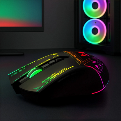 Trådløs Gamingmus WZK WMGB-3200, 3200DPI, RGB, Svart