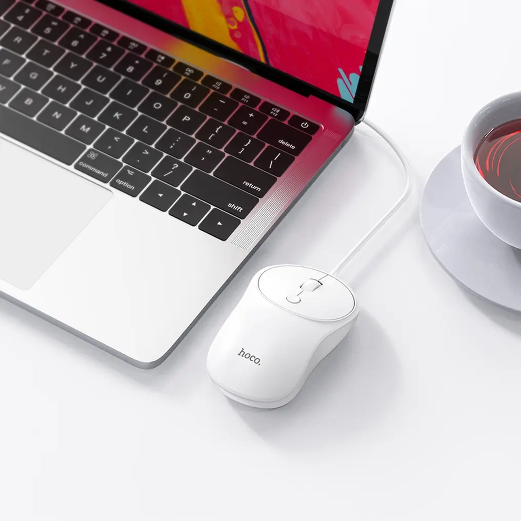 Kablet USB-mus HOCO GM13, 1600DPI, Hvit