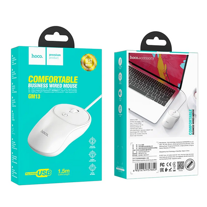 Kablet USB-mus HOCO GM13, 1600DPI, Hvit