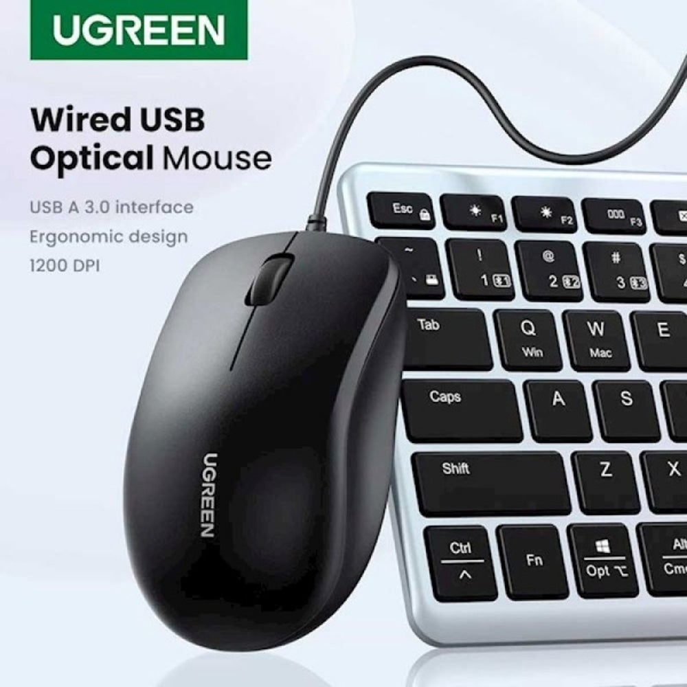 Mouse Wired USB UGREEN MU007, 1200DPI, 1.5m, Svart
