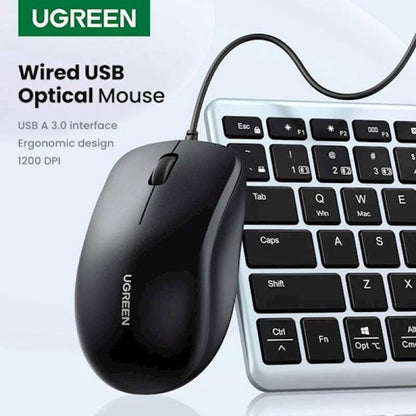 Mouse Wired USB UGREEN MU007, 1200DPI, 1.5m, Svart