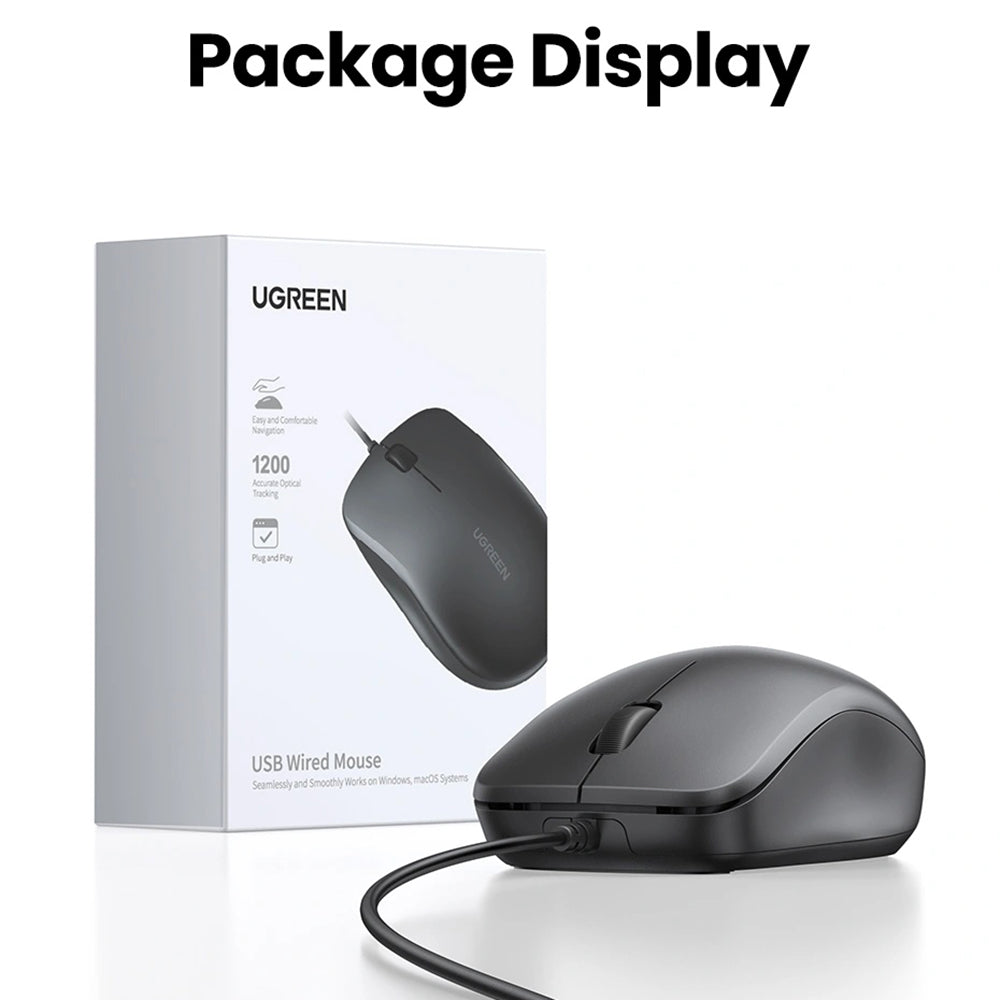 Mouse Wired USB UGREEN MU007, 1200DPI, 1.5m, Svart