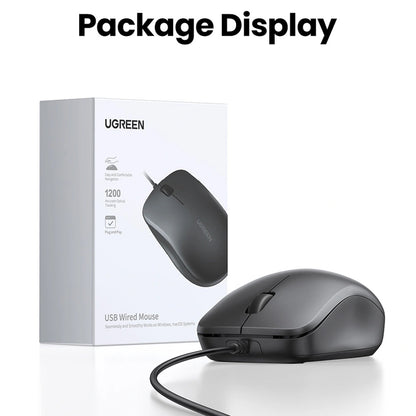 Mouse Wired USB UGREEN MU007, 1200DPI, 1.5m, Svart