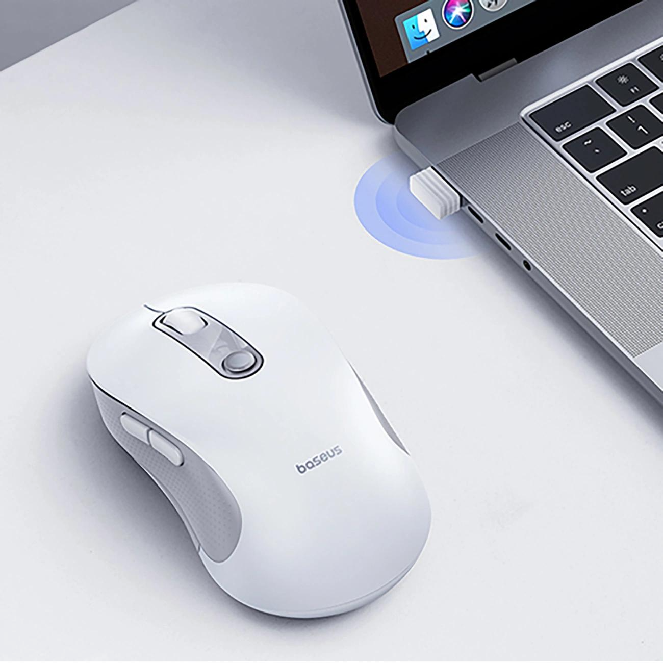 Trådløs mus Baseus F02, 1600DPI, BT / Wi-Fi, Hvit B0203302