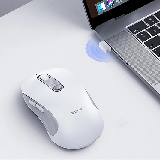 Trådløs mus Baseus F02, 1600DPI, BT / Wi-Fi, Hvit B0203302