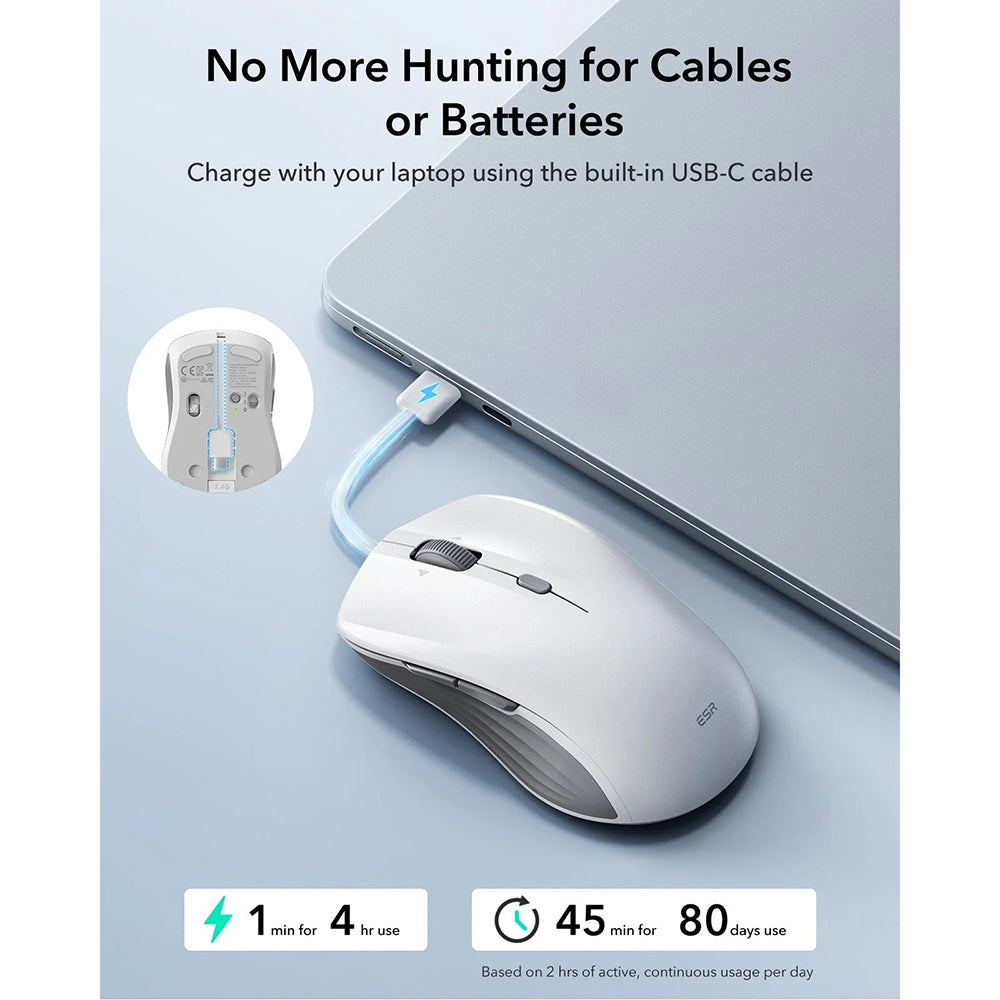Trådløs Mus ESR MagMouse, 800DPI - 4800DPI, BT / Wi-Fi, Hvit
