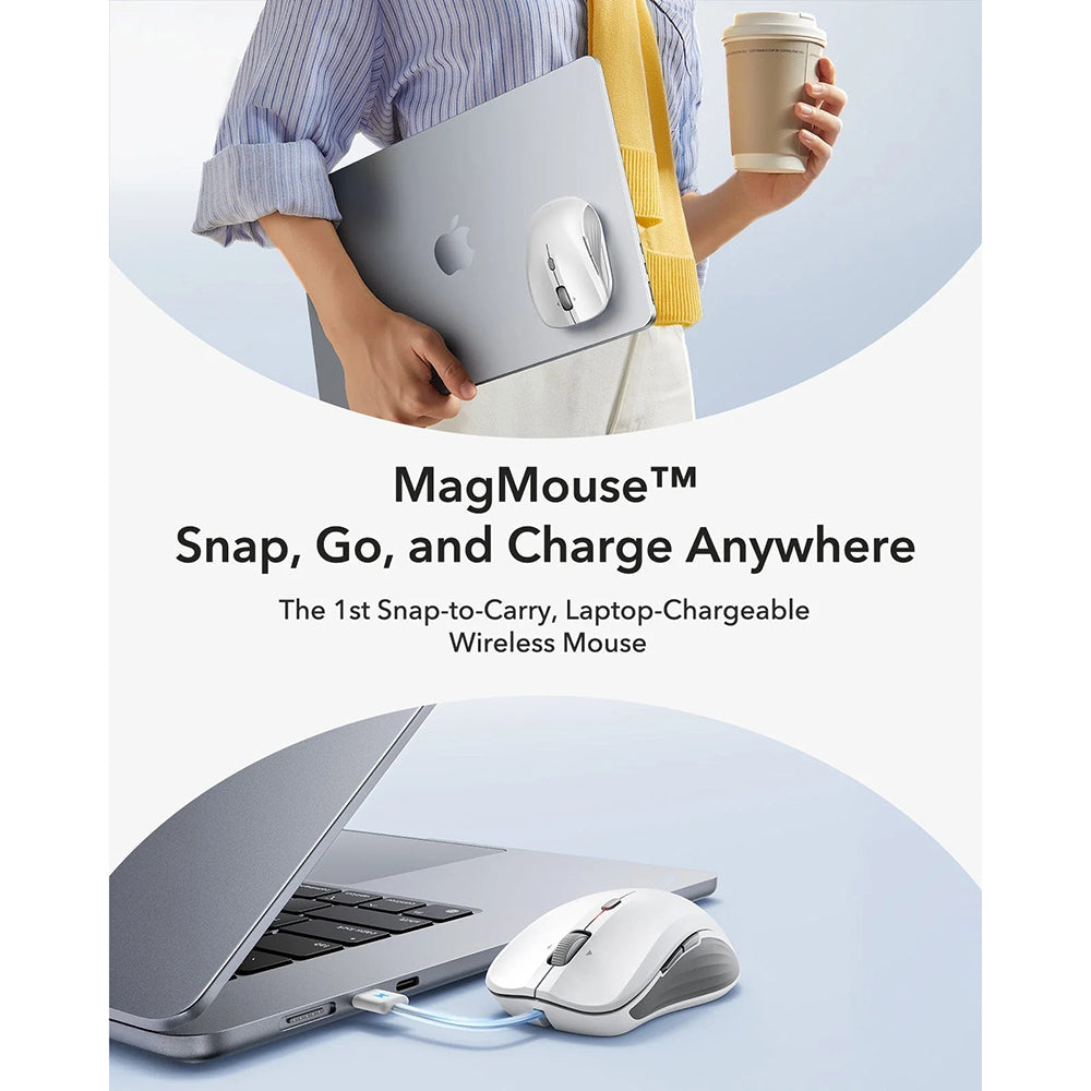 Trådløs mus ESR MagMouse, 800DPI - 4800DPI, BT / Wi-Fi, Grå