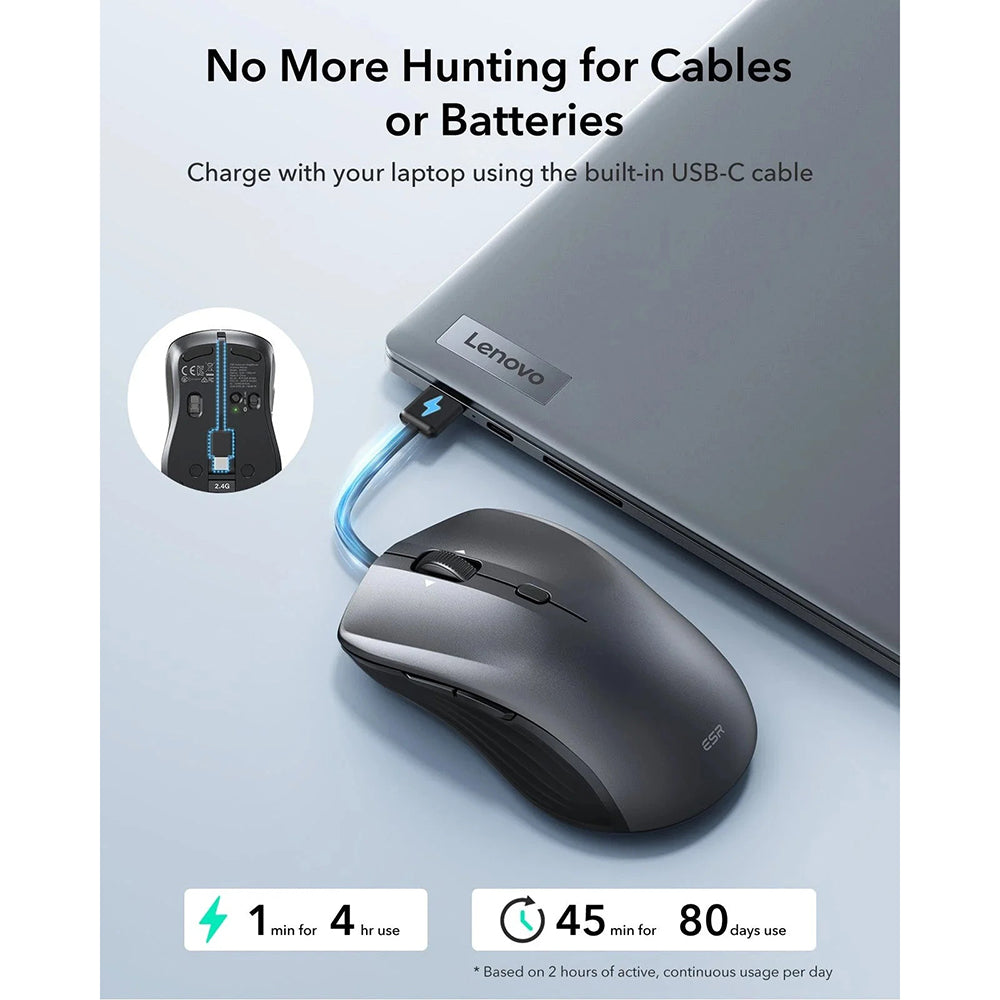 Trådløs mus ESR MagMouse, 800DPI - 4800DPI, BT / Wi-Fi, Svart