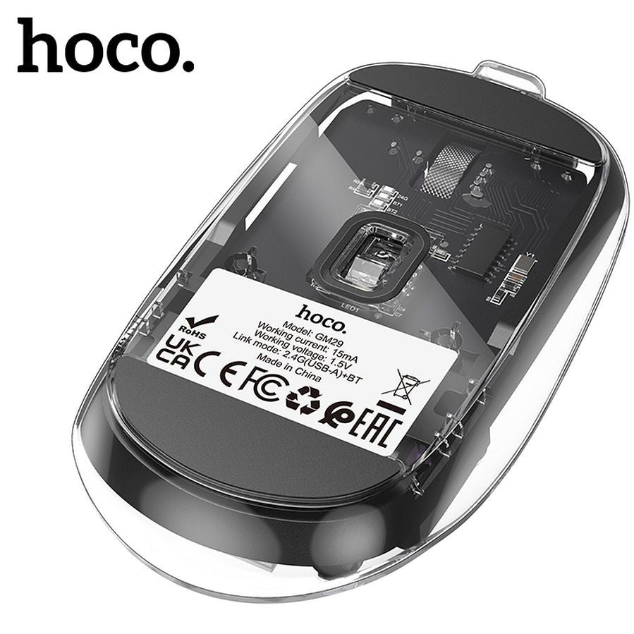 Trådløs mus HOCO GM29, 1600DPI, BT / Wi-Fi, Svart