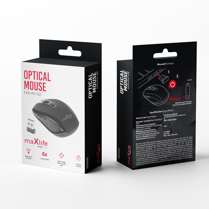 Trådløs mus MaXlife MXHM-02, 1600DPI, Svart