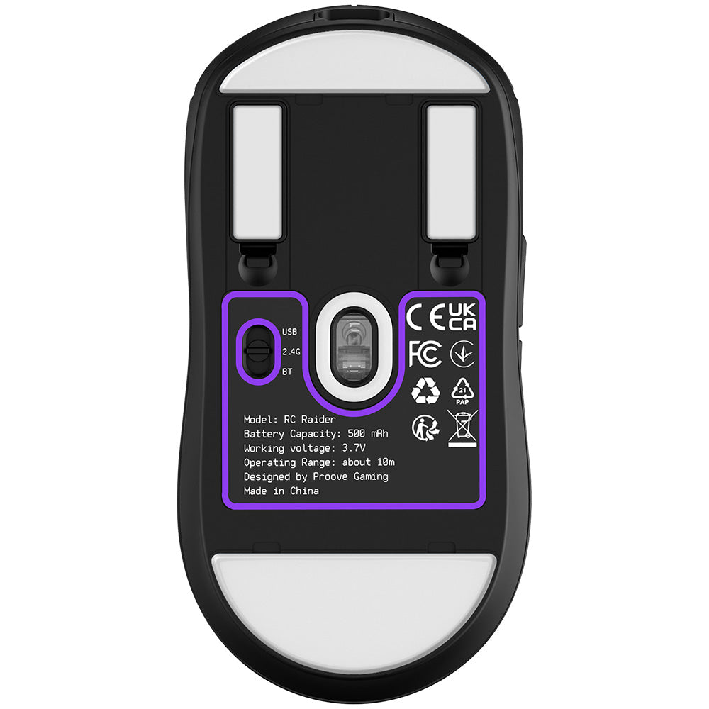 Trådløs Mus Proove RC Raider 8K, 800DPI - 32000DPI, BT / Wi-Fi / Kablet, Svart WMRR00122001