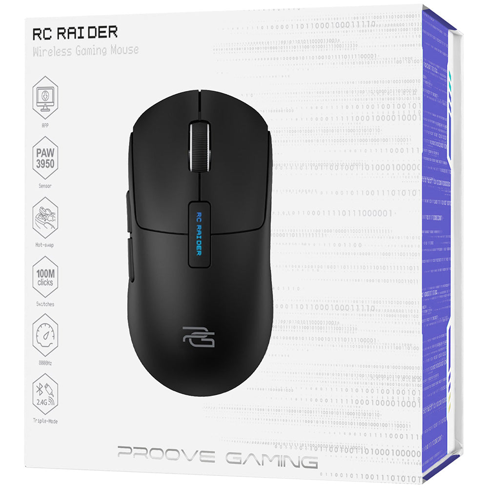 Trådløs Mus Proove RC Raider 8K, 800DPI - 32000DPI, BT / Wi-Fi / Kablet, Svart WMRR00122001