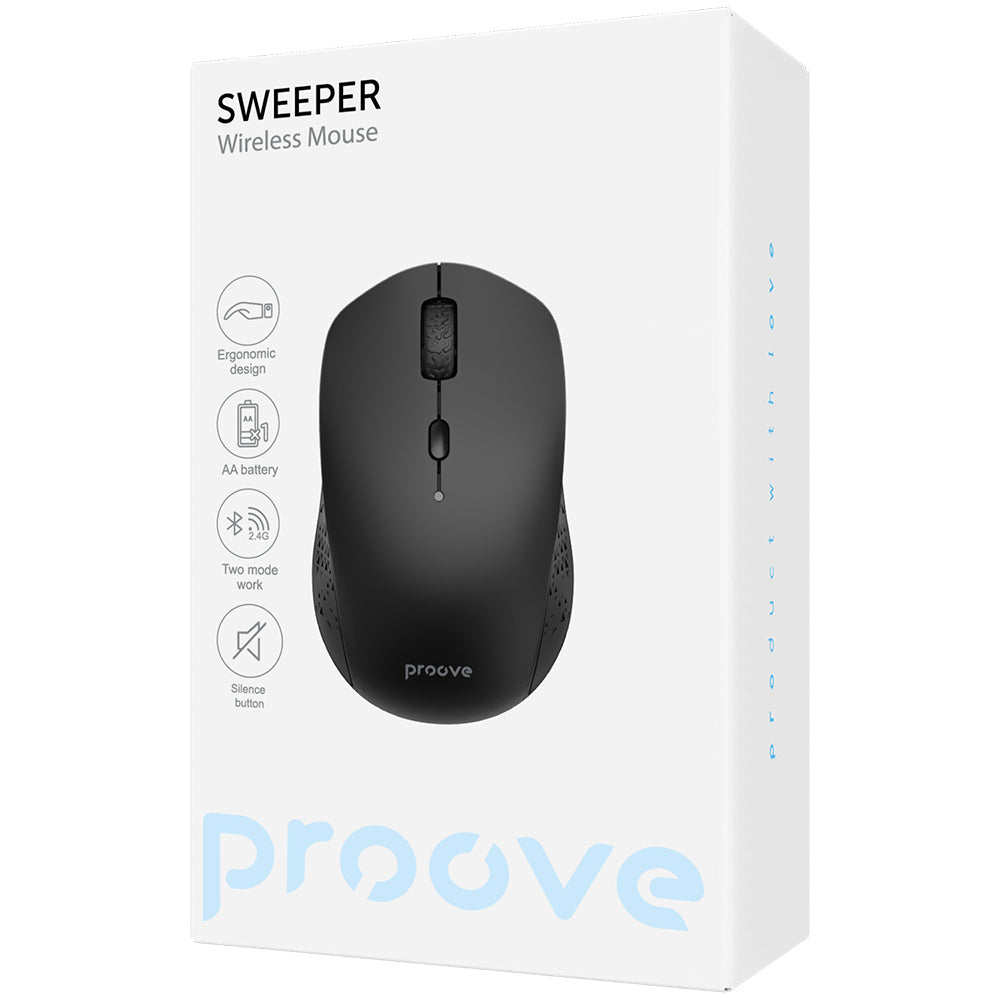 Trådløs Mus Proove Sweeper, 800DPI - 1600DPI, BT / Wi-Fi, Svart WMSW00011001