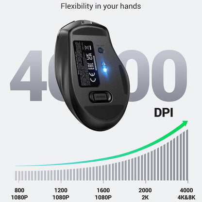 Mouse Wireless UGREEN MU006S (85082), 4000DPI, BT / Wi-Fi, Grå