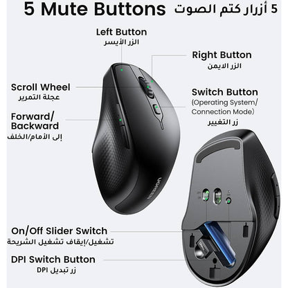 Trådløs Mus UGREEN MU101, 4000DPI, BT / Wi-Fi, Svart