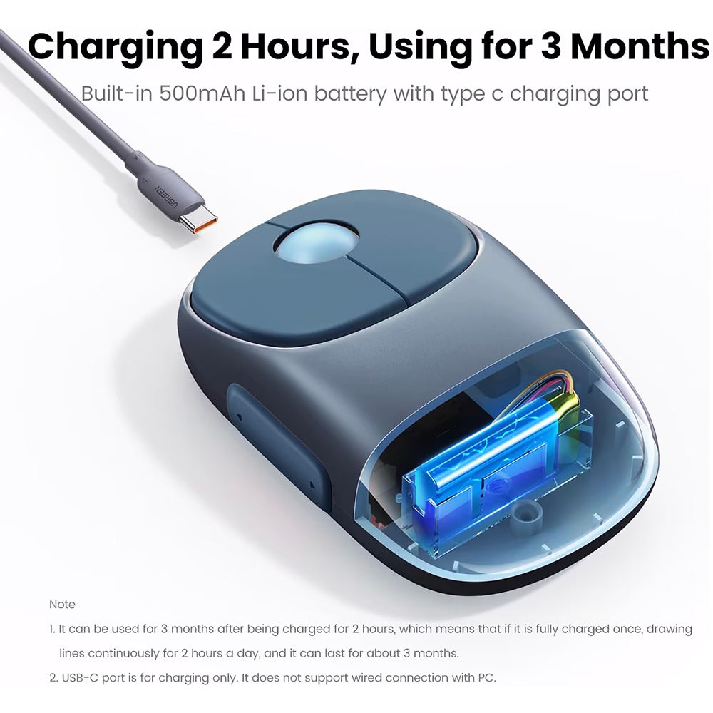 Trådløs Mus UGREEN MU102 FUN+, 4000DPI, BT / Wi-Fi, Blå