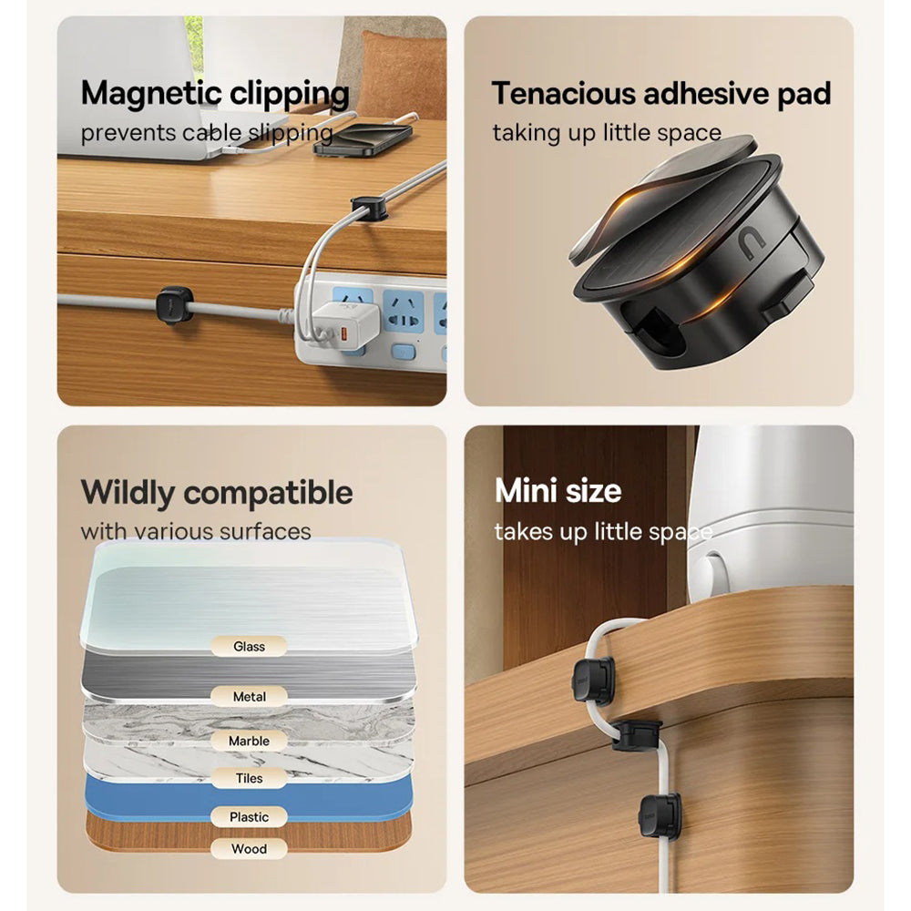Baseus Lite Magnetic Kabelorganisator, Sett med 3 Stykker, Svart B01331106111-00