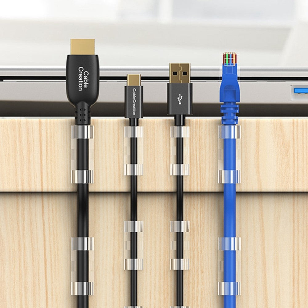 Kabelorganisator CableCreation CT1001, Sett med 50 stk, Transparent
