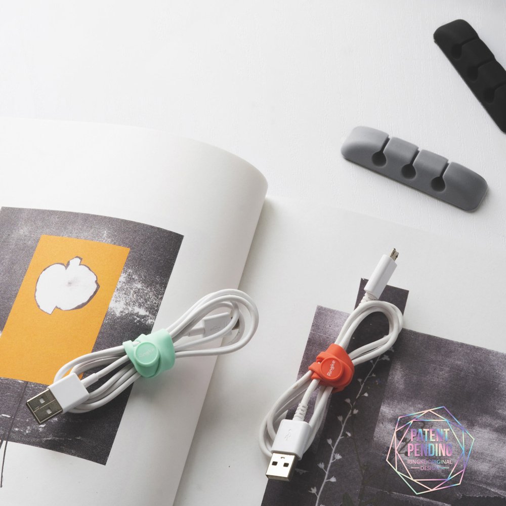 Ringke Kabelorganisator, Sett med 4 stykker, Svart