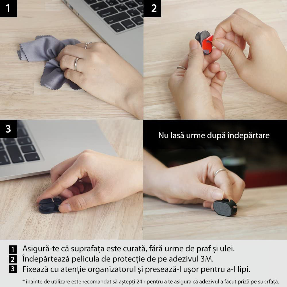 Ringke Kabelorganisator, Sett med 6 stykker, Svart