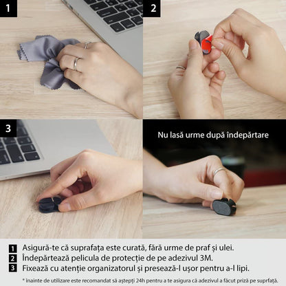 Ringke Kabelorganisator, Sett med 6 stykker, Svart