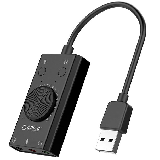 Orico SC2 USB-lydkort, 3 x 3,5 mm jack, svart