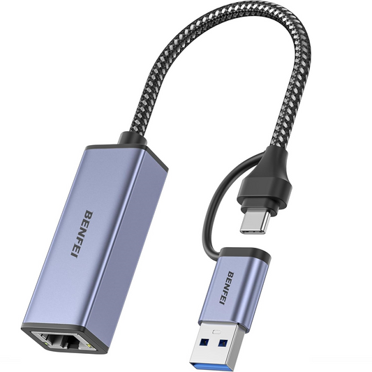 Benfei Nettverkskort, RJ45, USB-C / USB, Grå