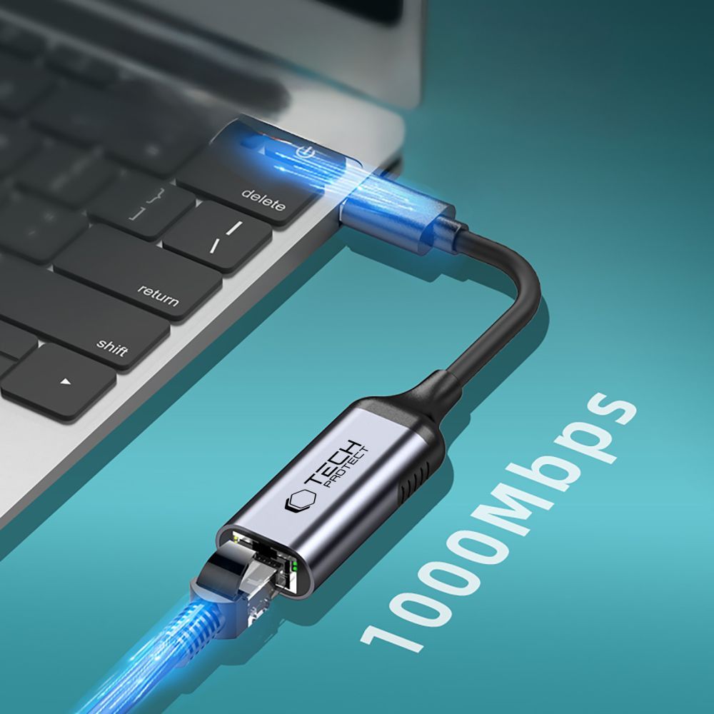 Tech-Protect Ultraboost Nettverkskort, RJ45, USB 3.0, Svart