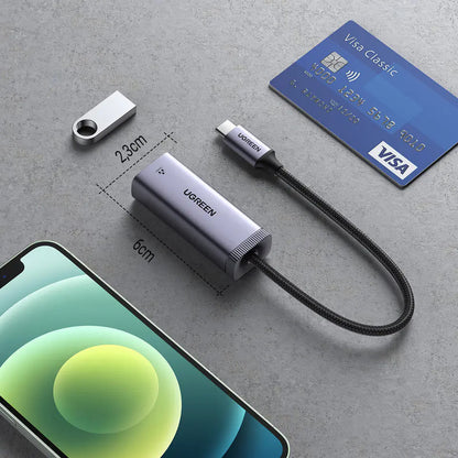 UGREEN CM483 Nettverkskort, RJ45, USB-C, Grå