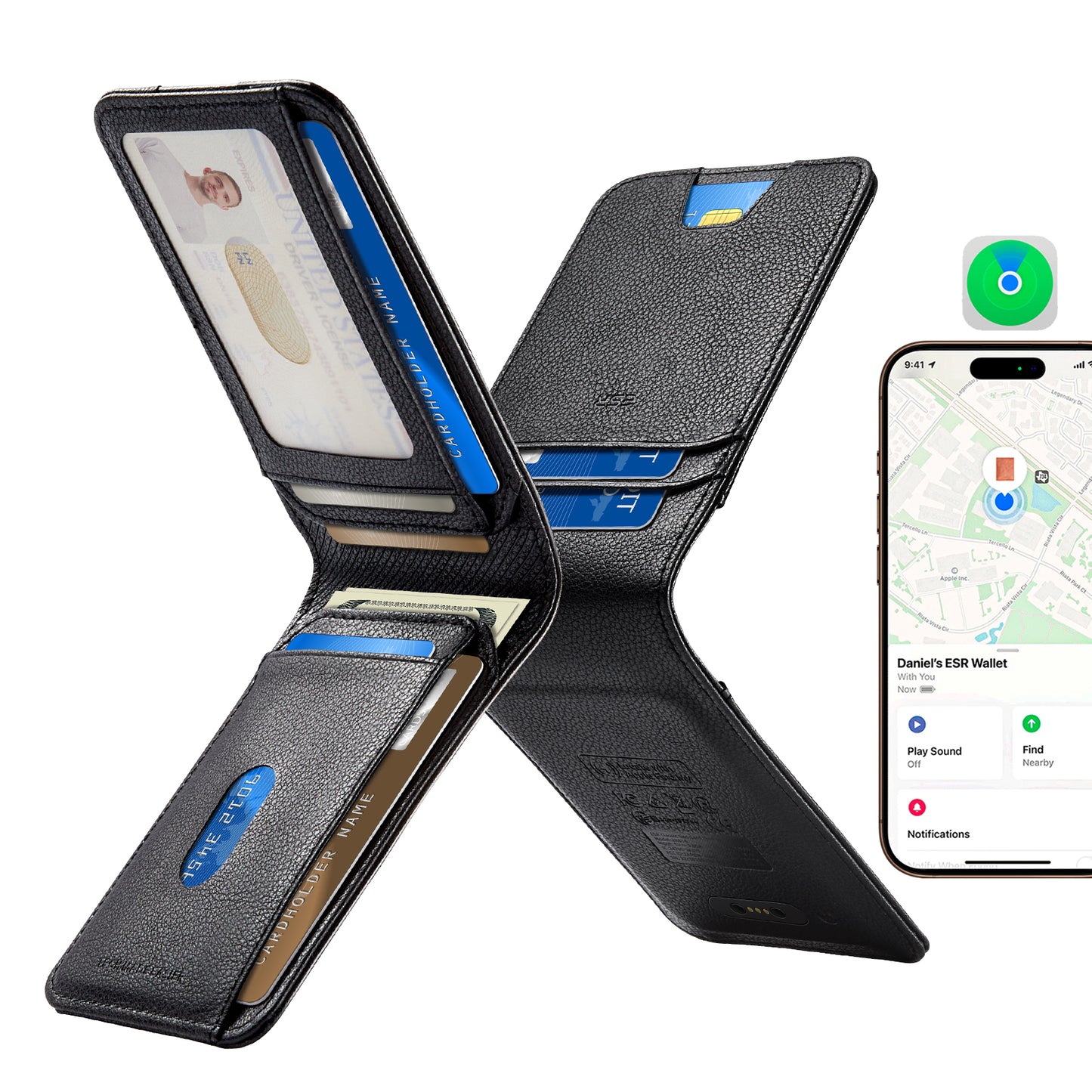 ESR Classic Geo lommebok med Find My-funksjon og RFID-beskyttelse, svart, forseglet på nytt
