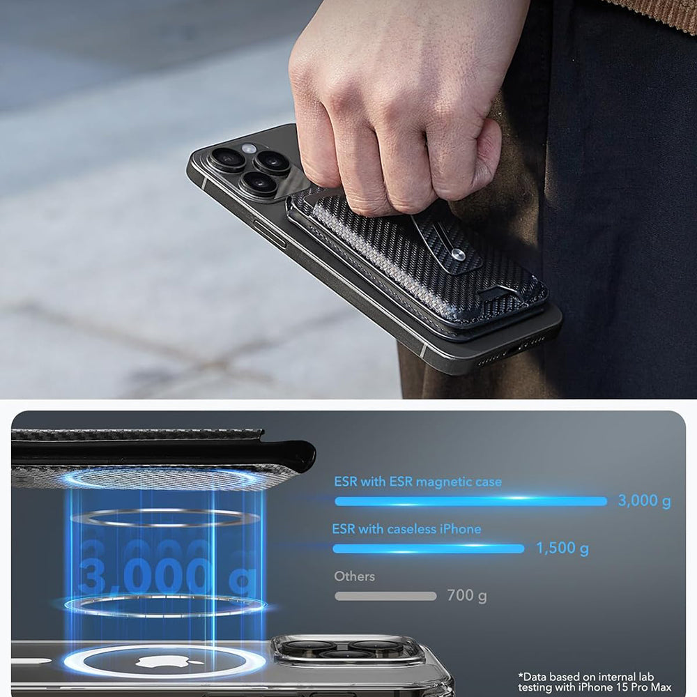 Magsafe lommebok, ESR, Findy my Wallet Carbon, Svart