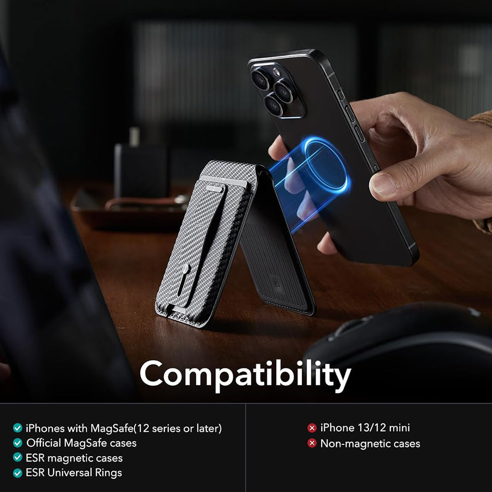 Magsafe lommebok, ESR, Findy my Wallet Carbon, Svart