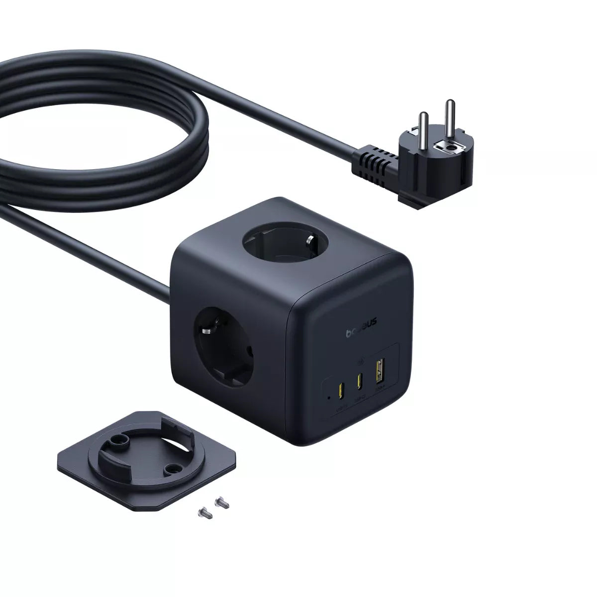 Baseus EnerFill FA11 forlenger, 67W, 3.35A, 1 x USB-A - 2 x USB-C - 3 x Schuko, Svart E00082100123-00