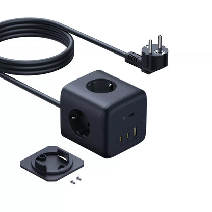 Baseus EnerFill FA11 forlenger, 67W, 3.35A, 1 x USB-A - 2 x USB-C - 3 x Schuko, Svart E00082100123-00