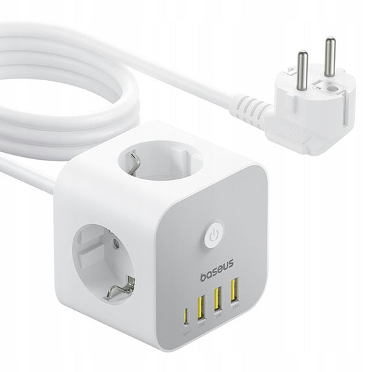 Baseus PowerCombo 7in1 forlenger, 20W, 3A, 3 x USB-A - 1 x USB-C - 3 x Schuko, Hvit E00066401213-00