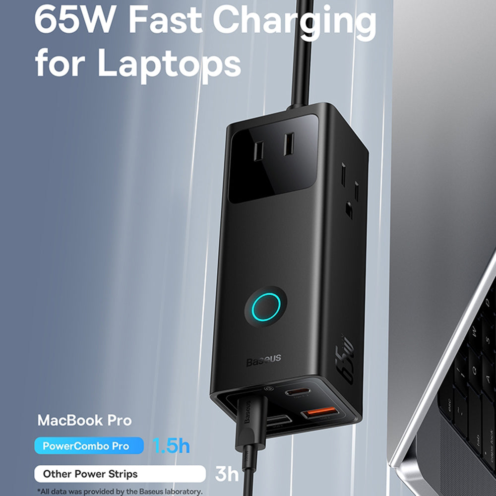 Baseus PowerCombo US forlengelseskabel, 3 x stikkontakt, Svart PSLA020101