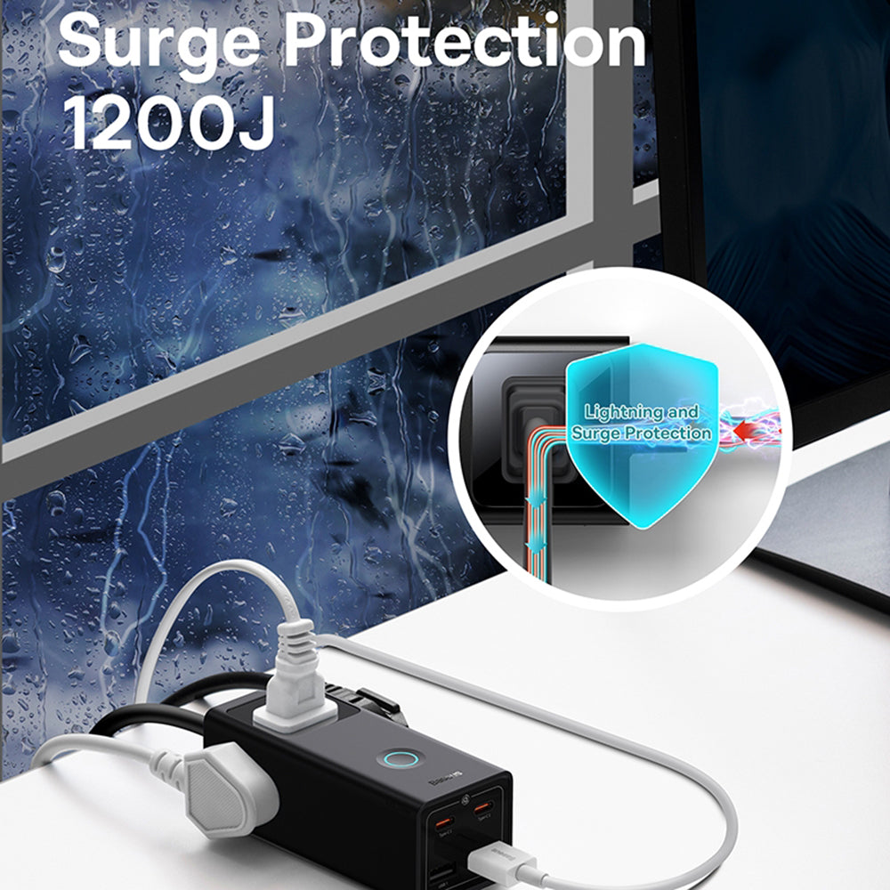 Baseus PowerCombo US forlengelseskabel, 3 x stikkontakt, Svart PSLA020101