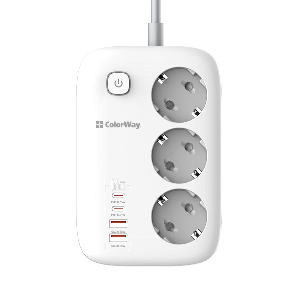 ColorWay forlengelseskabel, 3 x Schuko, Hvit