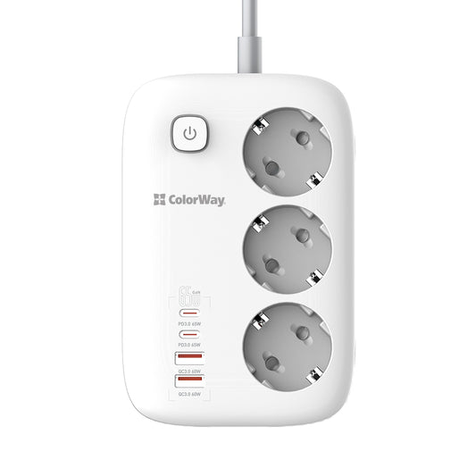 ColorWay forlengelseskabel, 3 x Schuko, Hvit