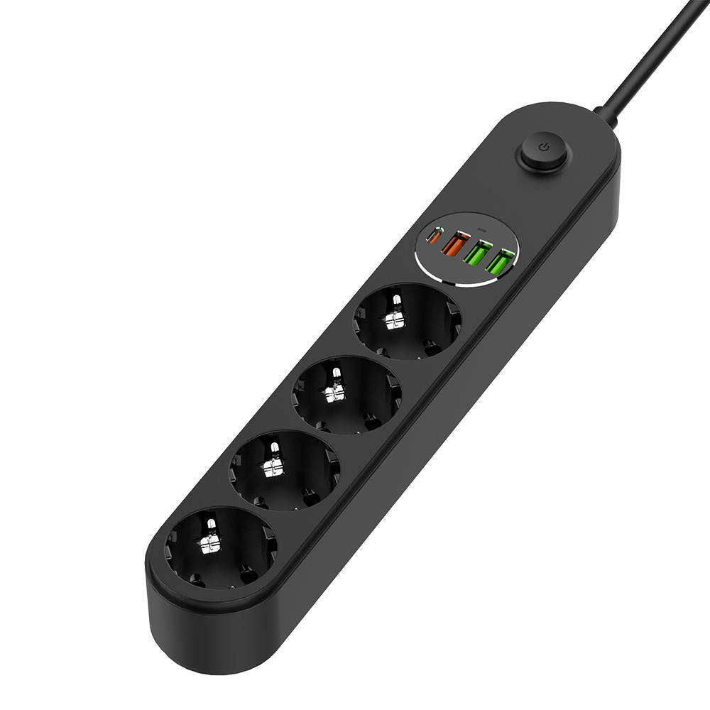 ColorWay skjøteledning, 4 x Schuko, Svart