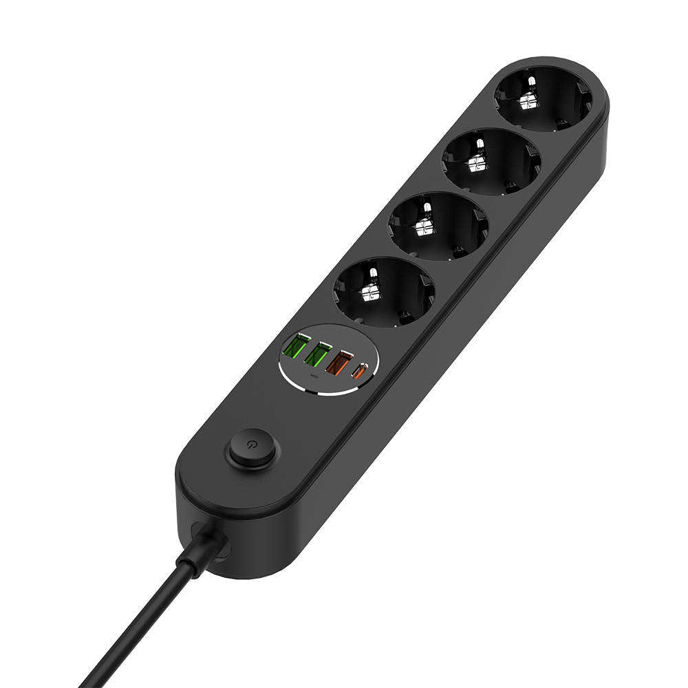 ColorWay skjøteledning, 4 x Schuko, Svart