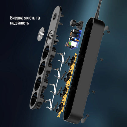 ColorWay skjøteledning, 4 x Schuko, Svart