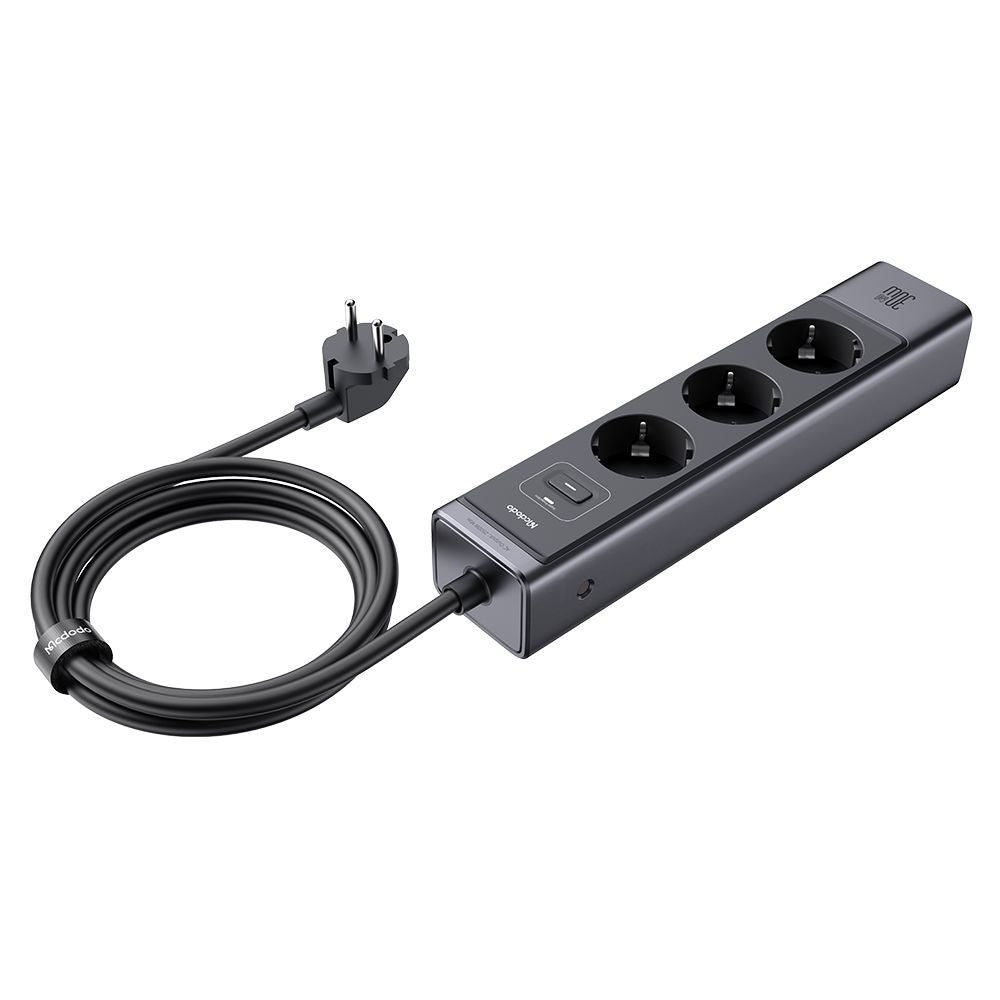 Forlengelseskabel McDodo CH-0620, 3 x Schuko - 1 x USB-A - 2 x USB-C, Svart